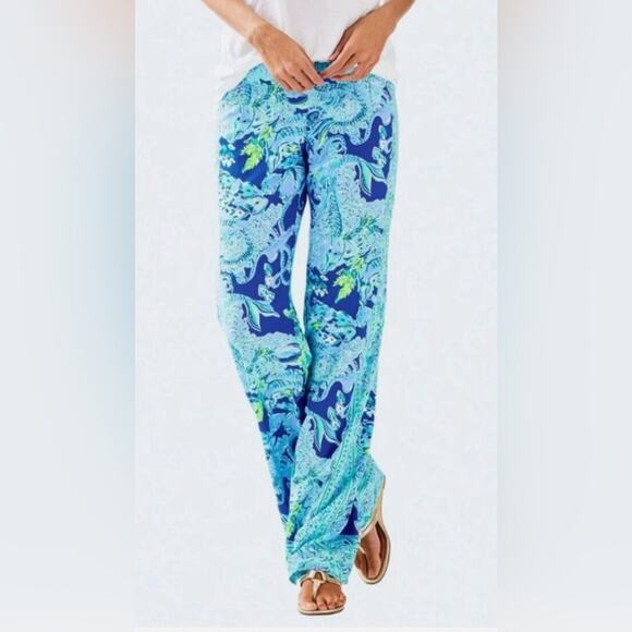 LILLY PULITZER Bal Harbour Palazzo Pull-on Pants Blue Current Sea XS - Picture 1 of 6